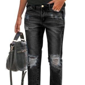new Women Distressed Grey Slim Fit Denim Jeans XL - 36